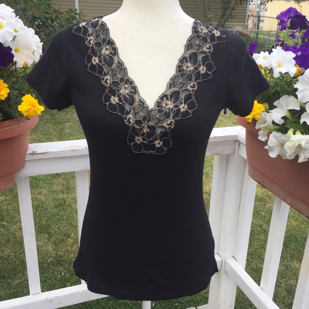 ME KO  Cotton Stretchy Top with Lace neckline